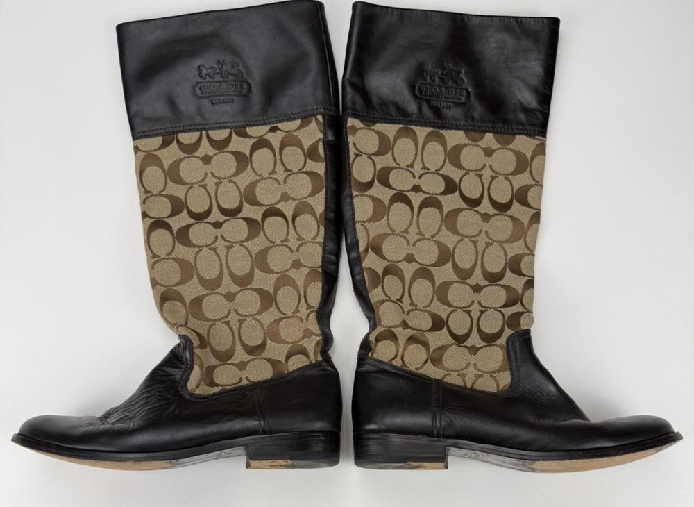 Coach Chrissi Womens 6.5 B Signature C Knee High Riding Boots Black Brown